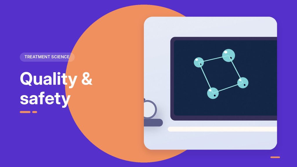 Quality and safety: illustration of a molecule on a laboratory screen
