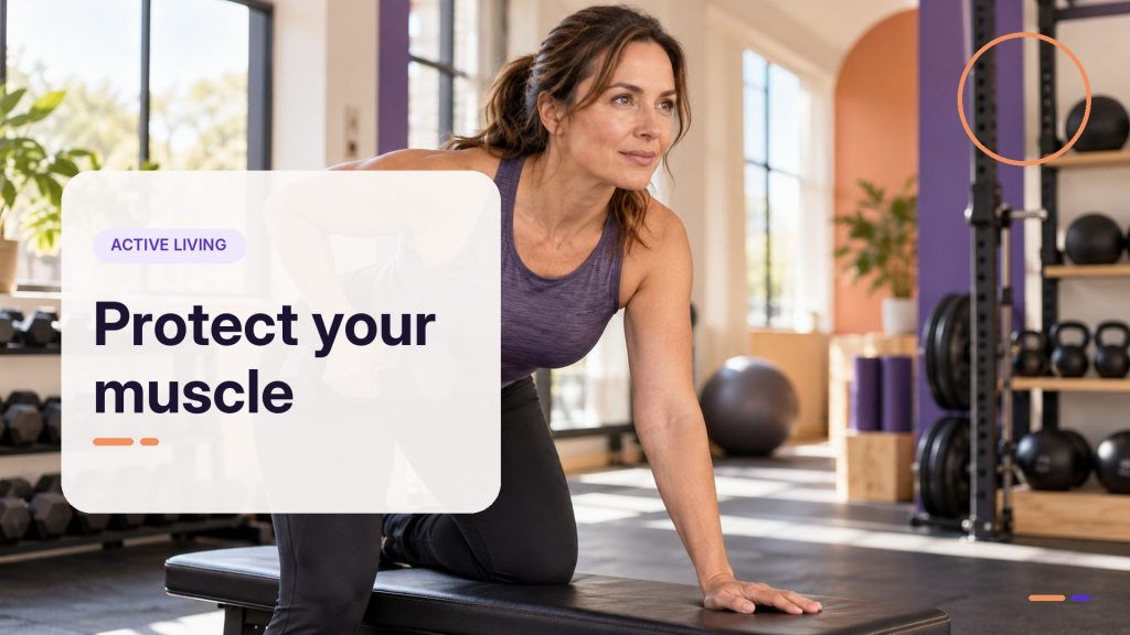 Protect your muscle: woman strength training on a gym bench