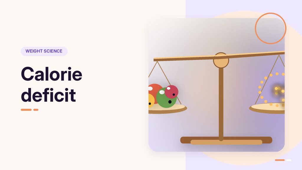 Calorie deficit: illustration of a balance scale weighing food against energy