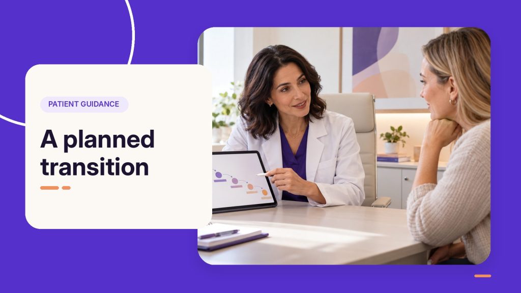 A planned transition: doctor showing a patient a treatment plan on a tablet