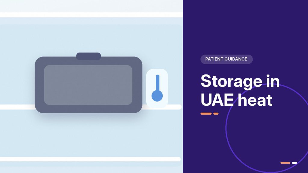 Storage in UAE heat: illustration of a weight loss injection pen case with a thermometer